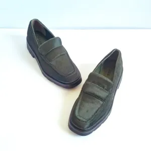 VINCE Robin Penny Loafers Dark Green Calf Hair EU 36 US 6 Slip On