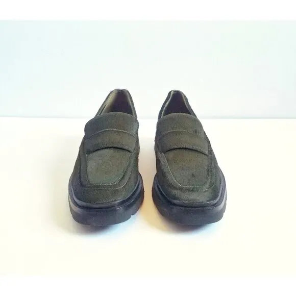 VINCE Robin Penny Loafers Dark Green Calf Hair EU 36 US 6 Slip On