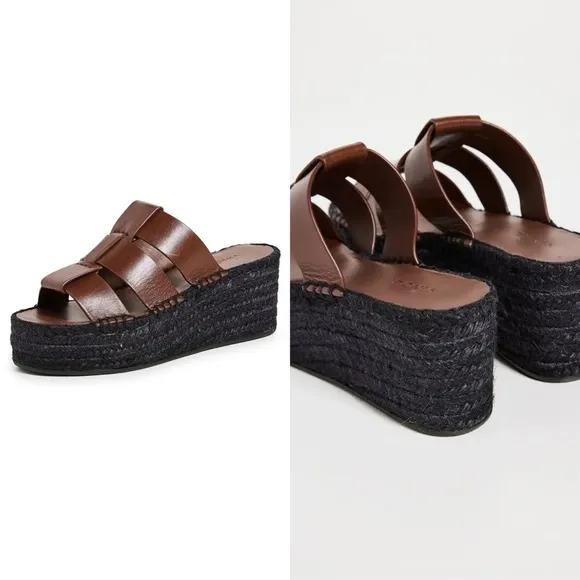 VINCE | Sabella Mahogany Leather Espadrille Platform Sandals Heels | Size 7