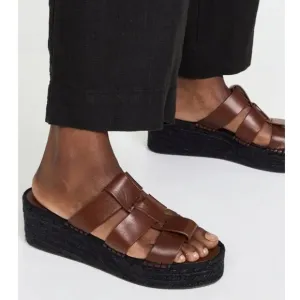 VINCE | Sabella Mahogany Leather Espadrille Platform Sandals Heels | Size 7