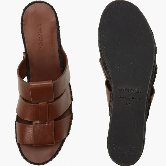 VINCE | Sabella Mahogany Leather Espadrille Platform Sandals Heels | Size 7