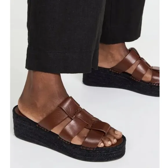 VINCE | Sabella Mahogany Leather Espadrille Platform Sandals Heels | Size 7