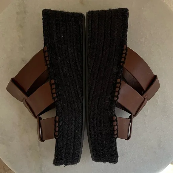 VINCE | Sabella Mahogany Leather Espadrille Platform Sandals Heels | Size 7