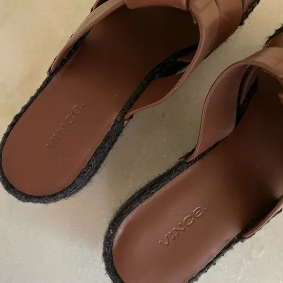 VINCE | Sabella Mahogany Leather Espadrille Platform Sandals Heels | Size 7