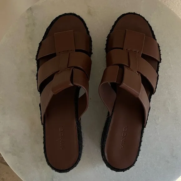 VINCE | Sabella Mahogany Leather Espadrille Platform Sandals Heels | Size 7