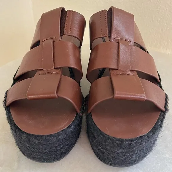 VINCE | Sabella Mahogany Leather Espadrille Platform Sandals Heels | Size 7
