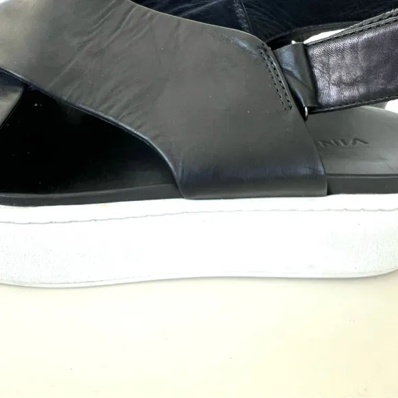 VINCE Weslan Black Leather White Trim Platform Open Toe Slingback Sandals Sz 7.5