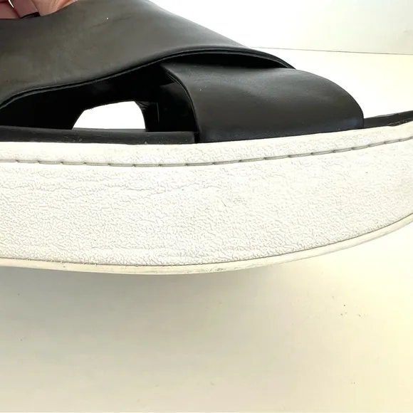 VINCE Weslan Black Leather White Trim Platform Open Toe Slingback Sandals Sz 7.5