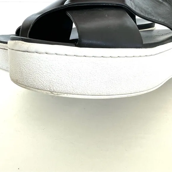 VINCE Weslan Black Leather White Trim Platform Open Toe Slingback Sandals Sz 7.5