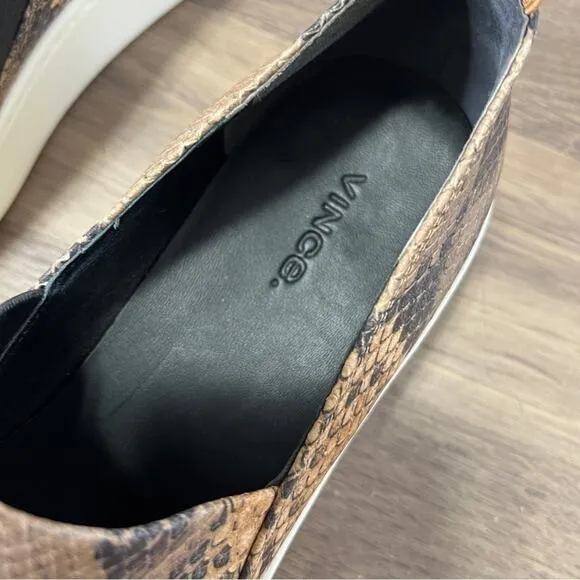 Vince Women's Saxon 2 Brown Leather Animal Print Low Top Slip On Shoes Size 8.5M