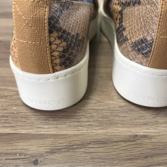Vince Women's Saxon 2 Brown Leather Animal Print Low Top Slip On Shoes Size 8.5M