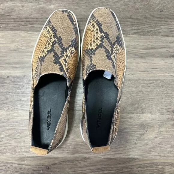 Vince Women's Saxon 2 Brown Leather Animal Print Low Top Slip On Shoes Size 8.5M