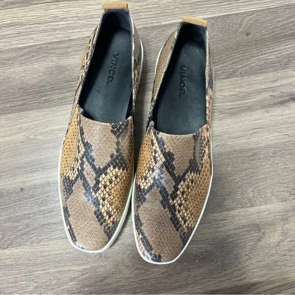 Vince Women's Saxon 2 Brown Leather Animal Print Low Top Slip On Shoes Size 8.5M