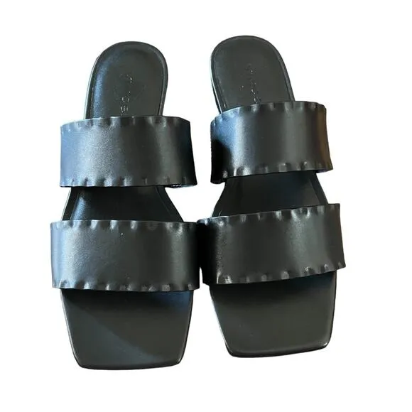Vince  Zofi Mafalda Leather Square Toe Ripple Detail Straps  Sandals NEW Size 6