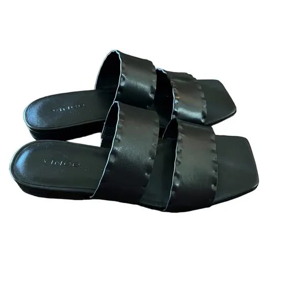 Vince  Zofi Mafalda Leather Square Toe Ripple Detail Straps  Sandals NEW Size 6