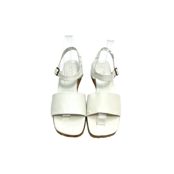 Vintage 1960s deadstock white leather strappy wedge sandals