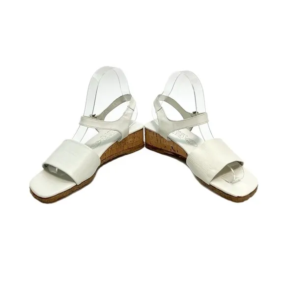 Vintage 1960s deadstock white leather strappy wedge sandals