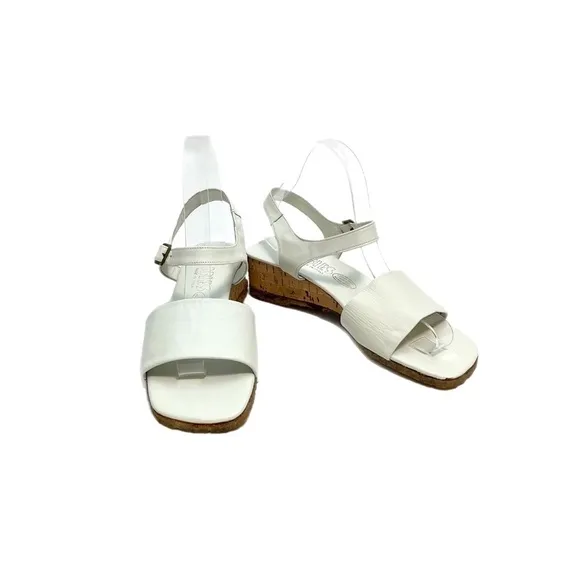 Vintage 1960s deadstock white leather strappy wedge sandals