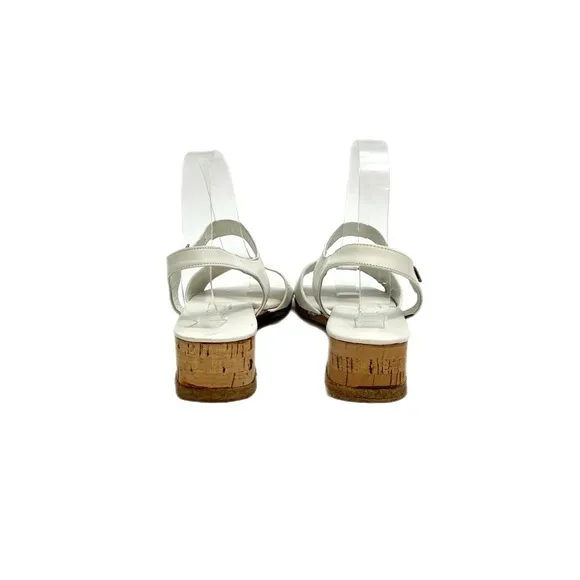 Vintage 1960s deadstock white leather strappy wedge sandals