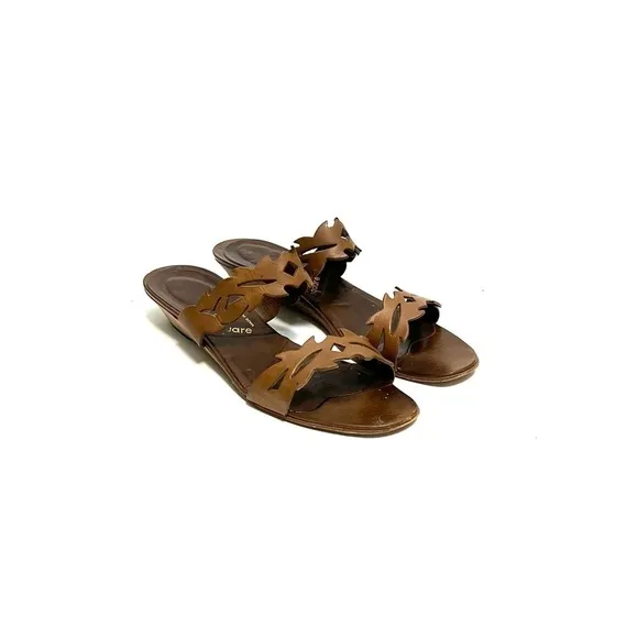 Vintage 1970s brown leather cutout strappy wedge sandals