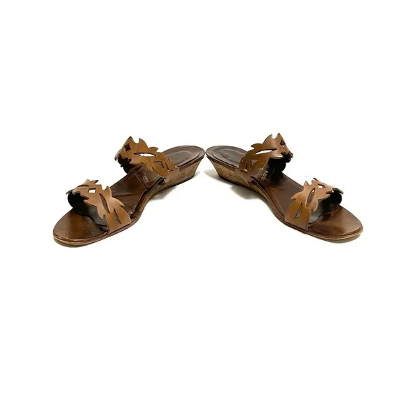 Vintage 1970s brown leather cutout strappy wedge sandals