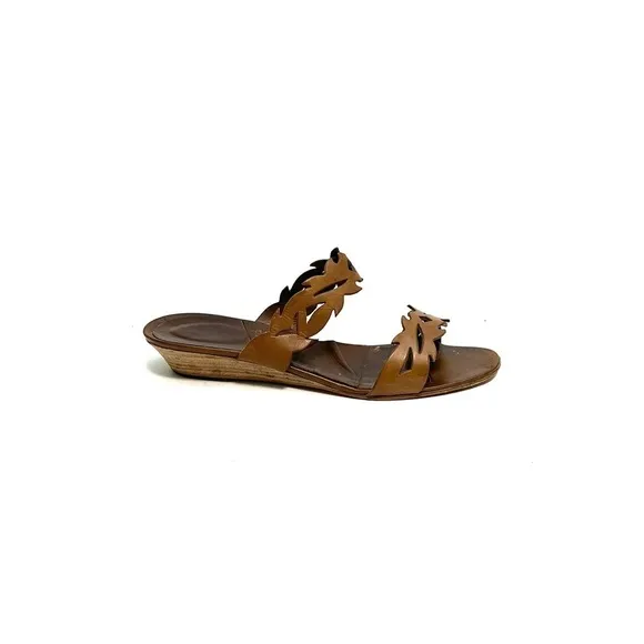 Vintage 1970s brown leather cutout strappy wedge sandals