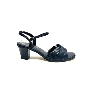 Vintage 1970s navy blue vegan leather open toe heeled sandals