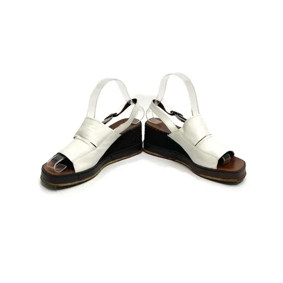 Vintage 1970s white leather slingback platform wedge disco sandals