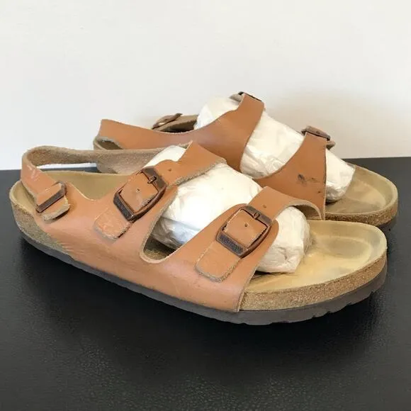 Vintage Birkenstock Milano Caramel Ginger Brown Double Heel Strap Sandals 40