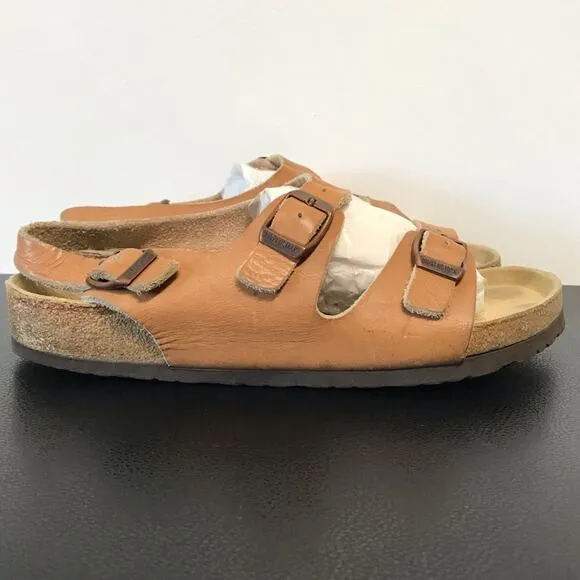 Vintage Birkenstock Milano Caramel Ginger Brown Double Heel Strap Sandals 40