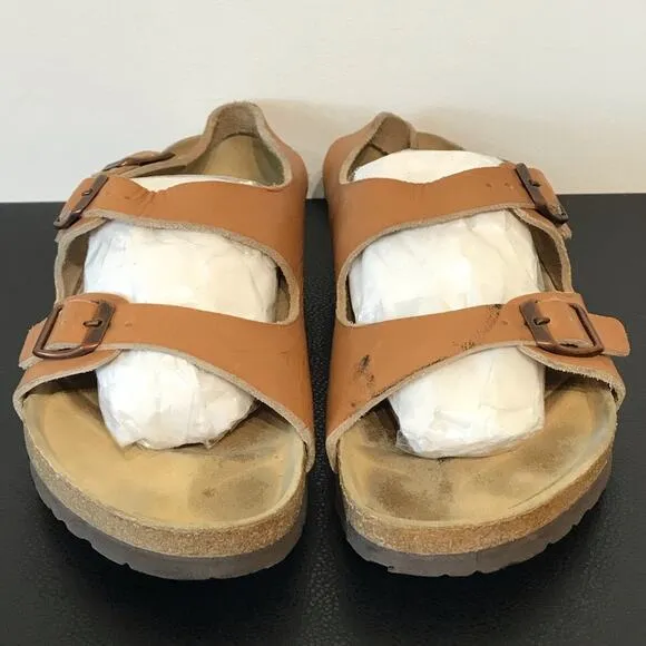 Vintage Birkenstock Milano Caramel Ginger Brown Double Heel Strap Sandals 40