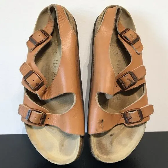 Vintage Birkenstock Milano Caramel Ginger Brown Double Heel Strap Sandals 40