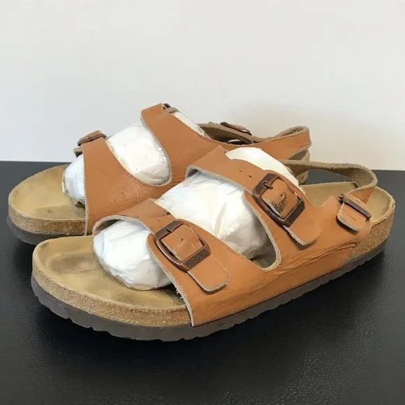 Vintage Birkenstock Milano Caramel Ginger Brown Double Heel Strap Sandals 40