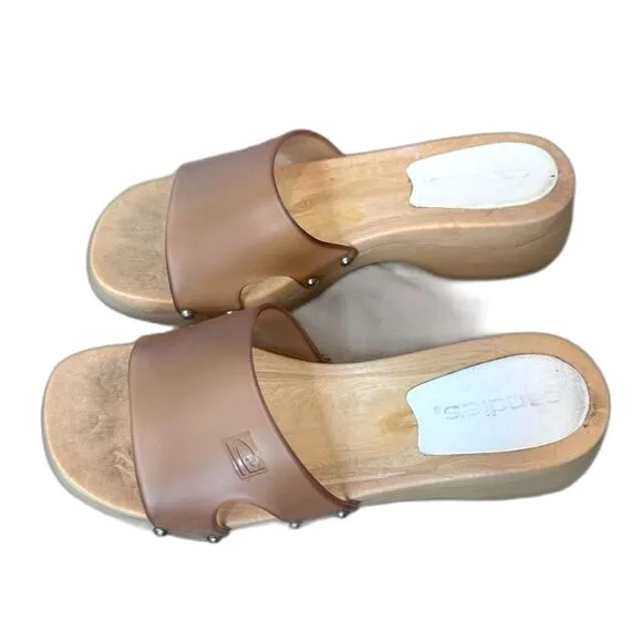 Vintage Candies Y2K Sandals Faux Wood Block Clogs Clear Jelly Size 6