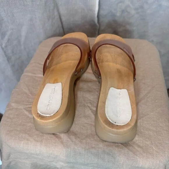 Vintage Candies Y2K Sandals Faux Wood Block Clogs Clear Jelly Size 6