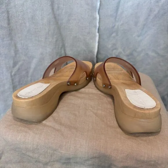 Vintage Candies Y2K Sandals Faux Wood Block Clogs Clear Jelly Size 6