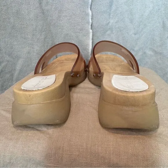 Vintage Candies Y2K Sandals Faux Wood Block Clogs Clear Jelly Size 6