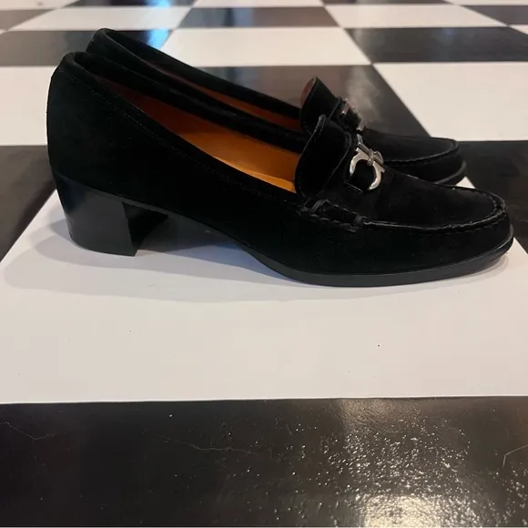 Vintage Designer Black Suede Salvatore Ferragamo Women’s Loafers