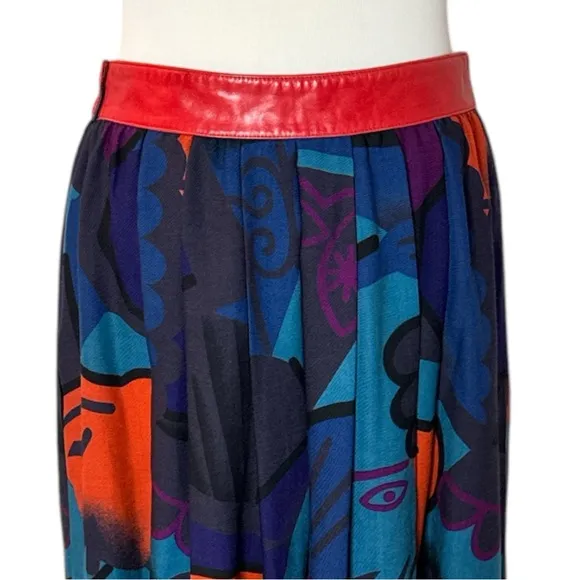 VINTAGE ESCADA BY MARGARETHA LEY MODERNIST ABSTRACT FACE PRINT FULL MAXI SKIRT