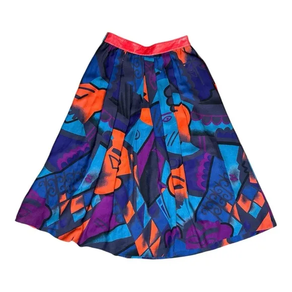 VINTAGE ESCADA BY MARGARETHA LEY MODERNIST ABSTRACT FACE PRINT FULL MAXI SKIRT