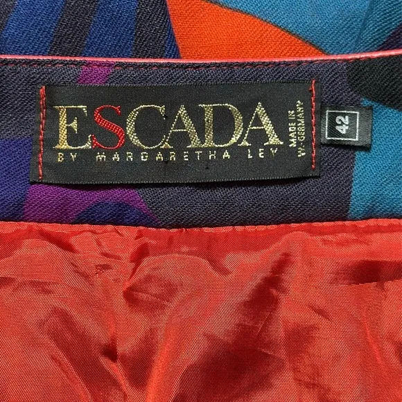 VINTAGE ESCADA BY MARGARETHA LEY MODERNIST ABSTRACT FACE PRINT FULL MAXI SKIRT