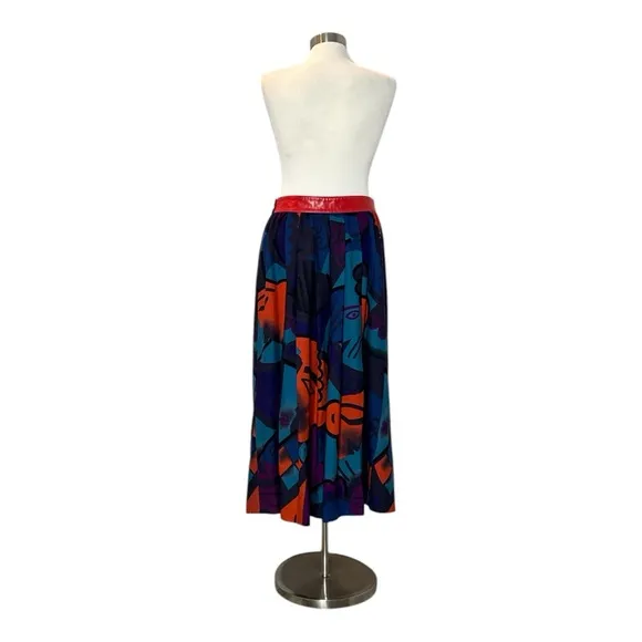 VINTAGE ESCADA BY MARGARETHA LEY MODERNIST ABSTRACT FACE PRINT FULL MAXI SKIRT