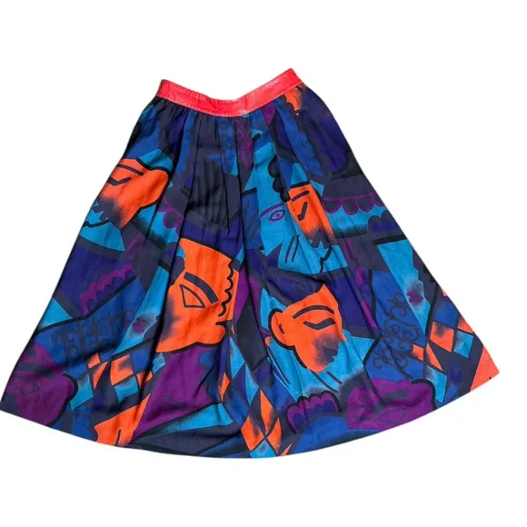 VINTAGE ESCADA BY MARGARETHA LEY MODERNIST ABSTRACT FACE PRINT FULL MAXI SKIRT