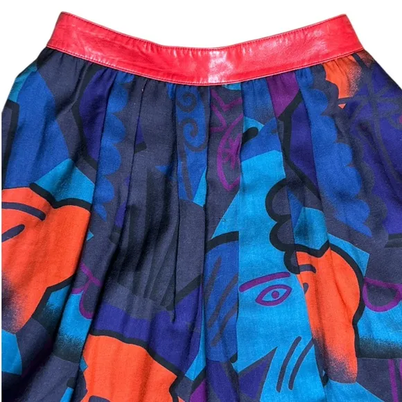 VINTAGE ESCADA BY MARGARETHA LEY MODERNIST ABSTRACT FACE PRINT FULL MAXI SKIRT
