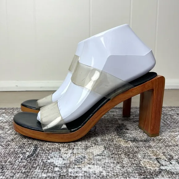 Vintage Espace Robert Clergerie Chunky Square Toe Wooden Heels Sandals Size 8