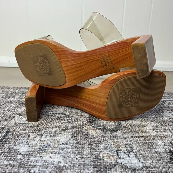 Vintage Espace Robert Clergerie Chunky Square Toe Wooden Heels Sandals Size 8
