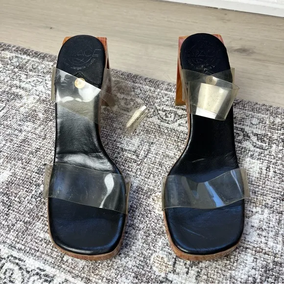Vintage Espace Robert Clergerie Chunky Square Toe Wooden Heels Sandals Size 8