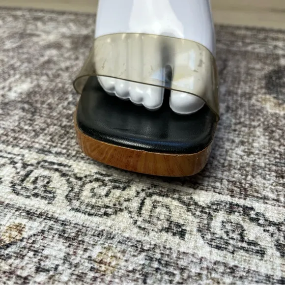 Vintage Espace Robert Clergerie Chunky Square Toe Wooden Heels Sandals Size 8