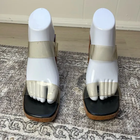 Vintage Espace Robert Clergerie Chunky Square Toe Wooden Heels Sandals Size 8