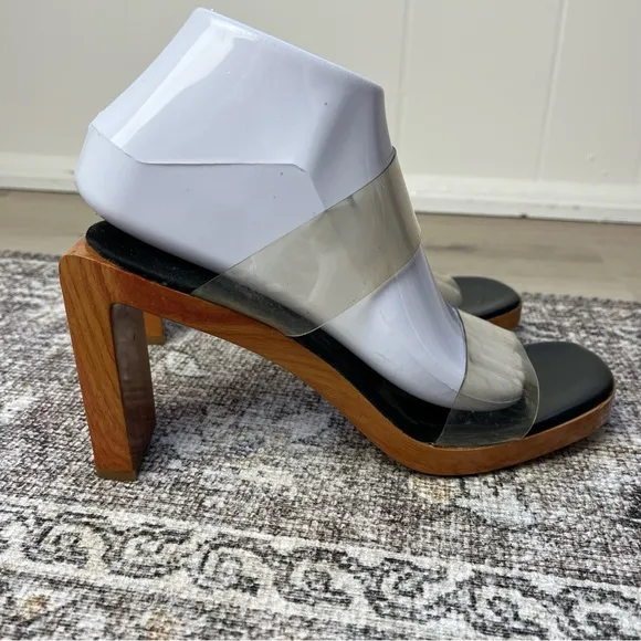 Vintage Espace Robert Clergerie Chunky Square Toe Wooden Heels Sandals Size 8